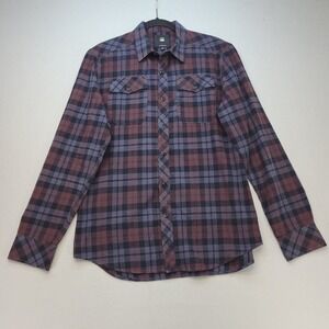 G-Star Raw Button Up Shirt Mens Medium Burgundy Navy Plaid Long Sleeve Flannel